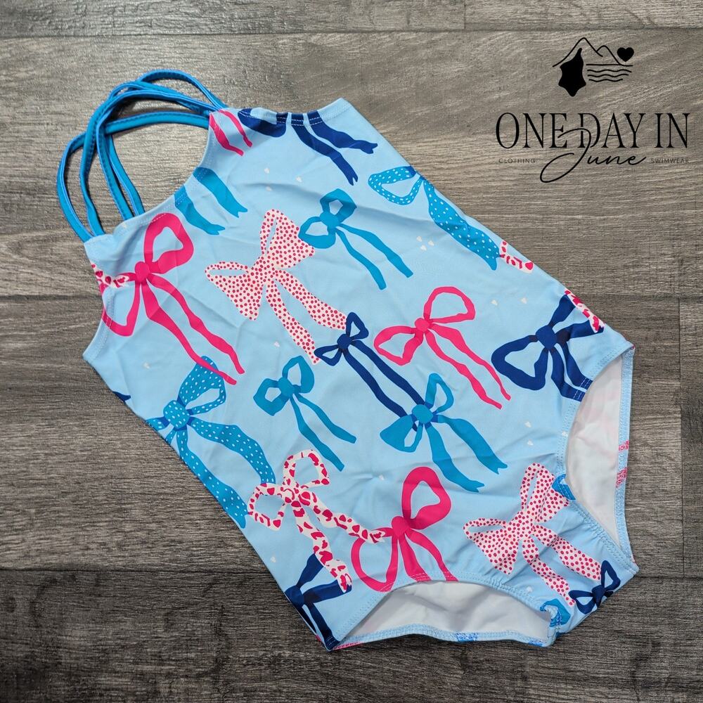 Aleumdr Girl's Bows One Piece Swimsuit Size 8 (130)